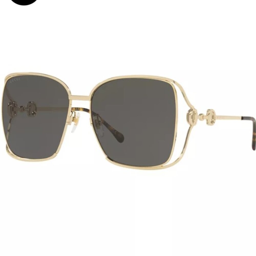 Brand NEW Gucci Gold Grey Metal Oversized Sunglasses